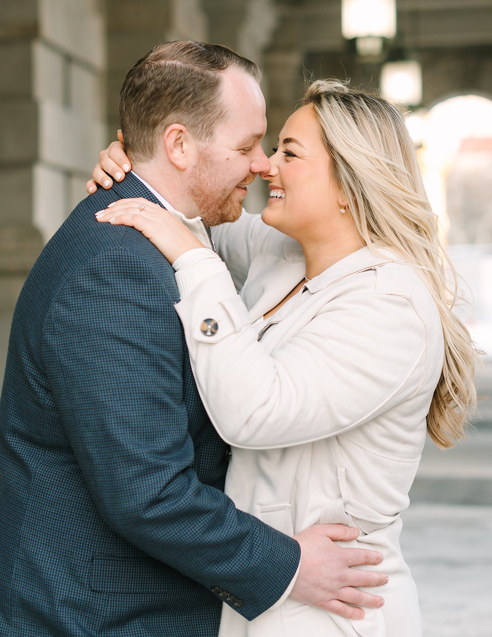 Bride and groom portrait in front of Albany Capitol outside