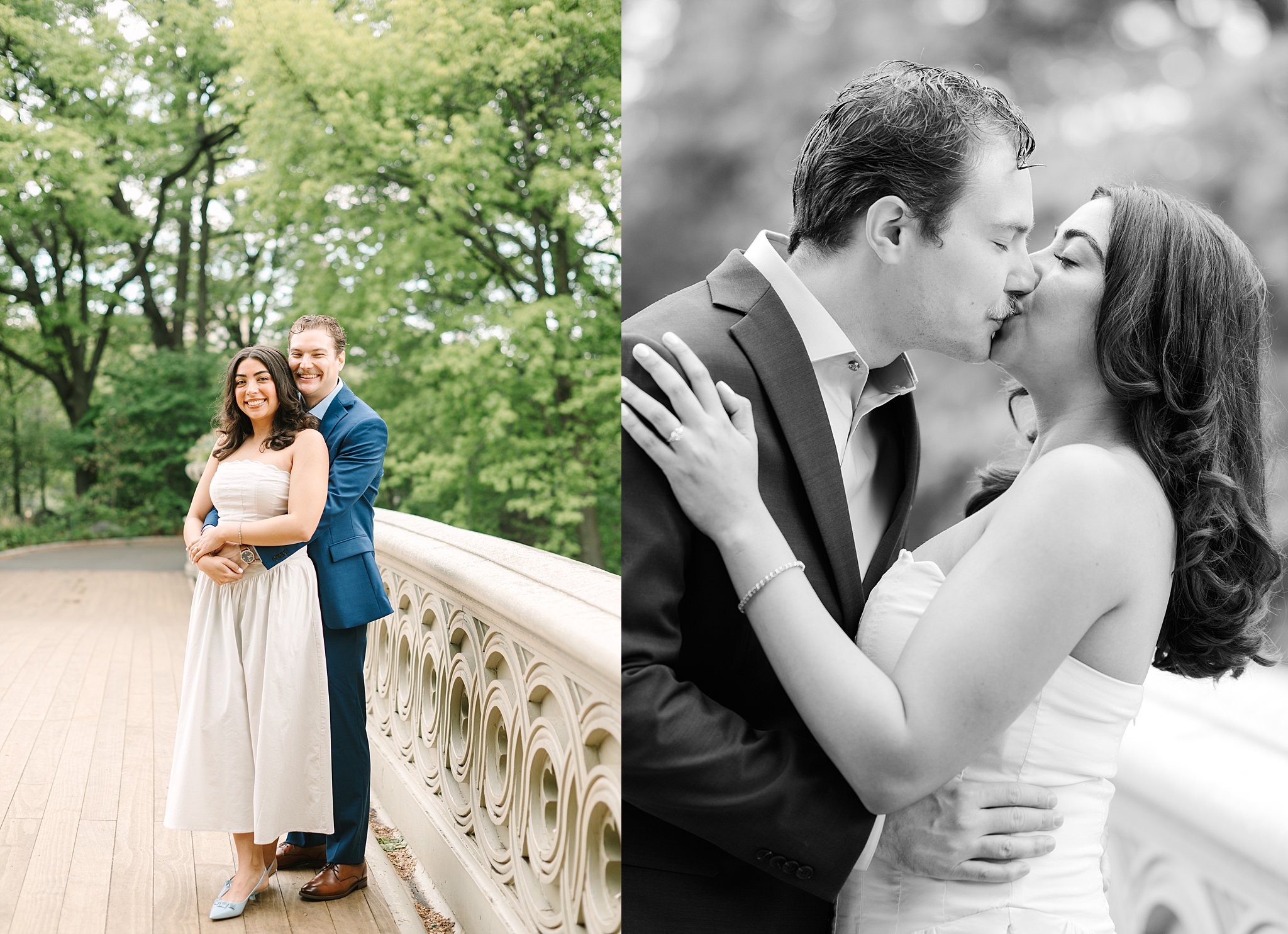 Bride and Groom engagement photos at Bow Bridge in Central Park.