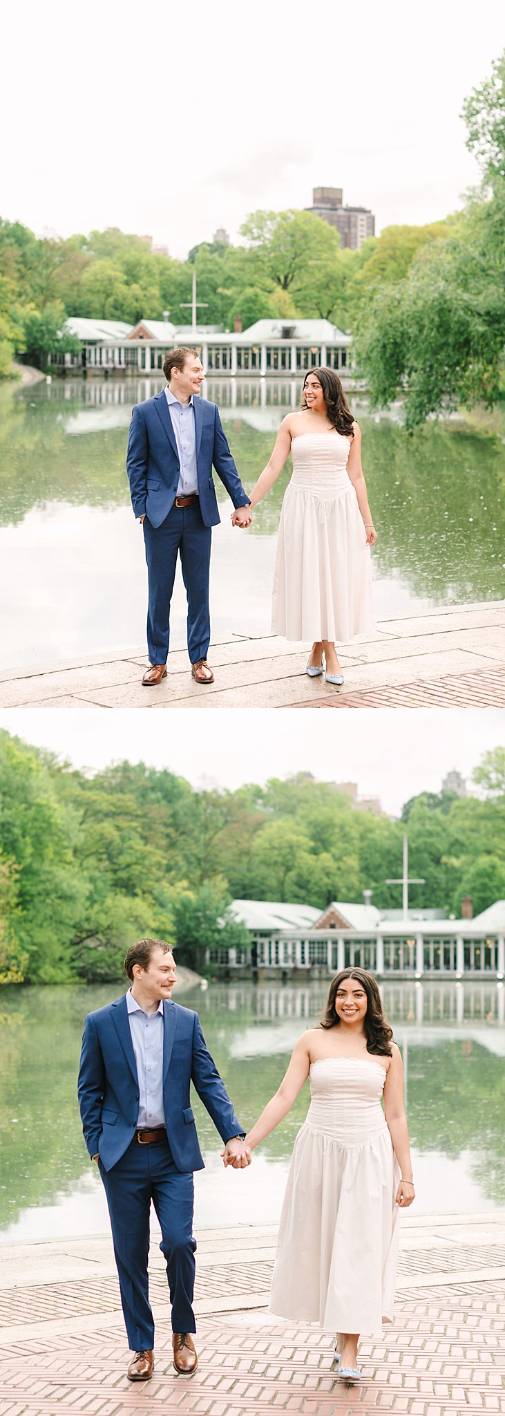 Romantic engagement portraits at Bethesda Terrace in Central Park, New York City.
