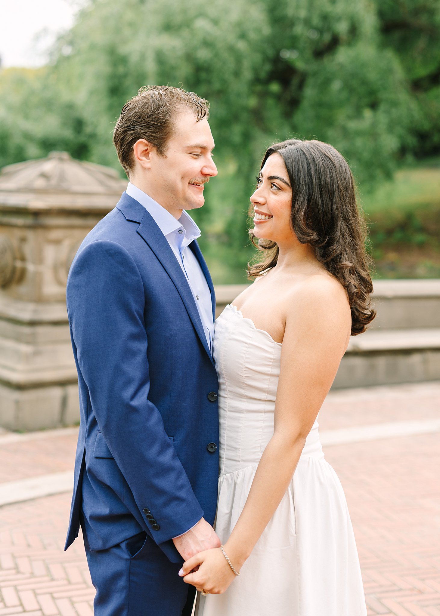 Romantic engagement portraits at Bethesda Terrace in Central Park, New York City.
