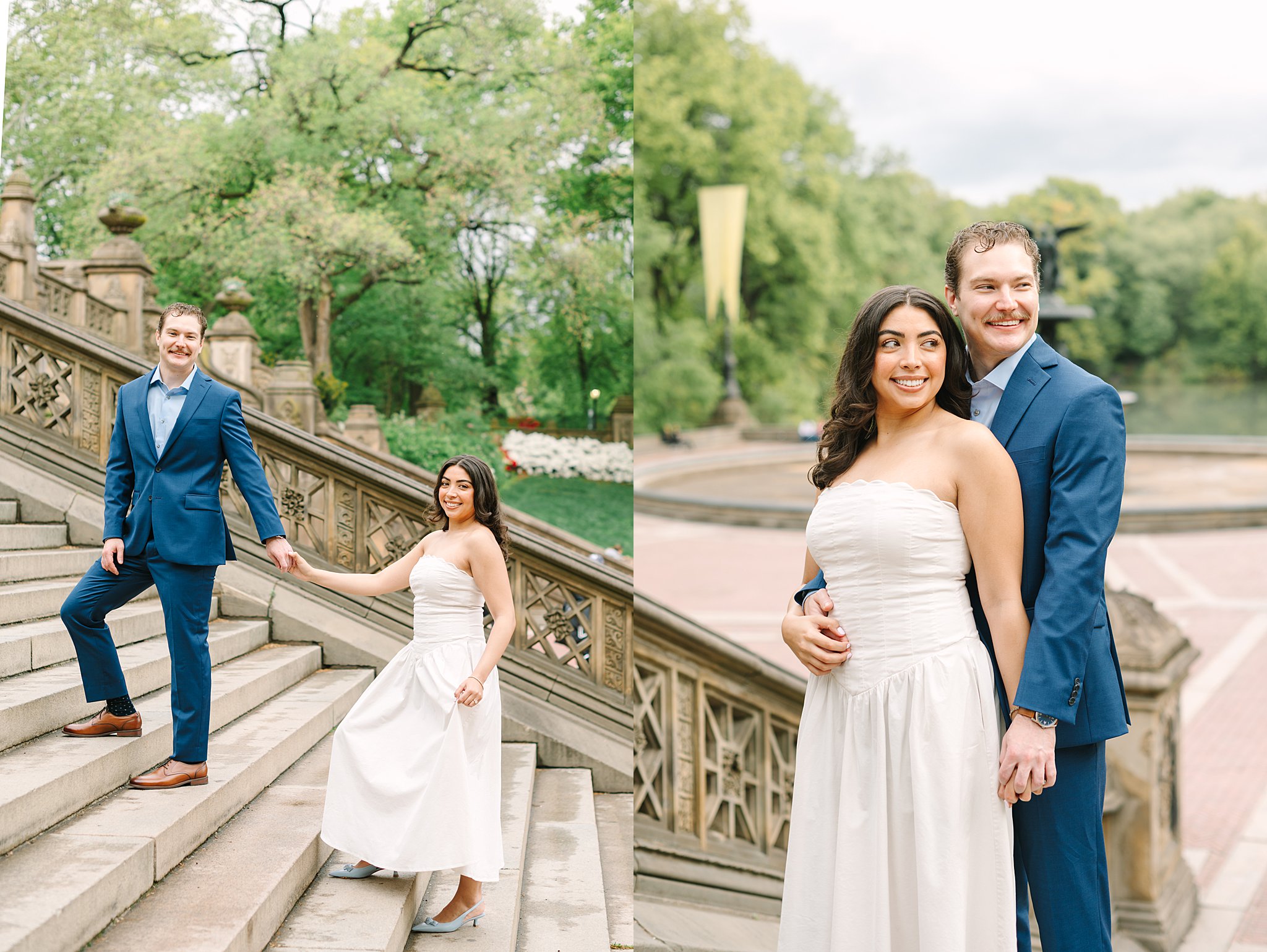 Elegant engagement portraits at the boathouse in Central Park, New York City.