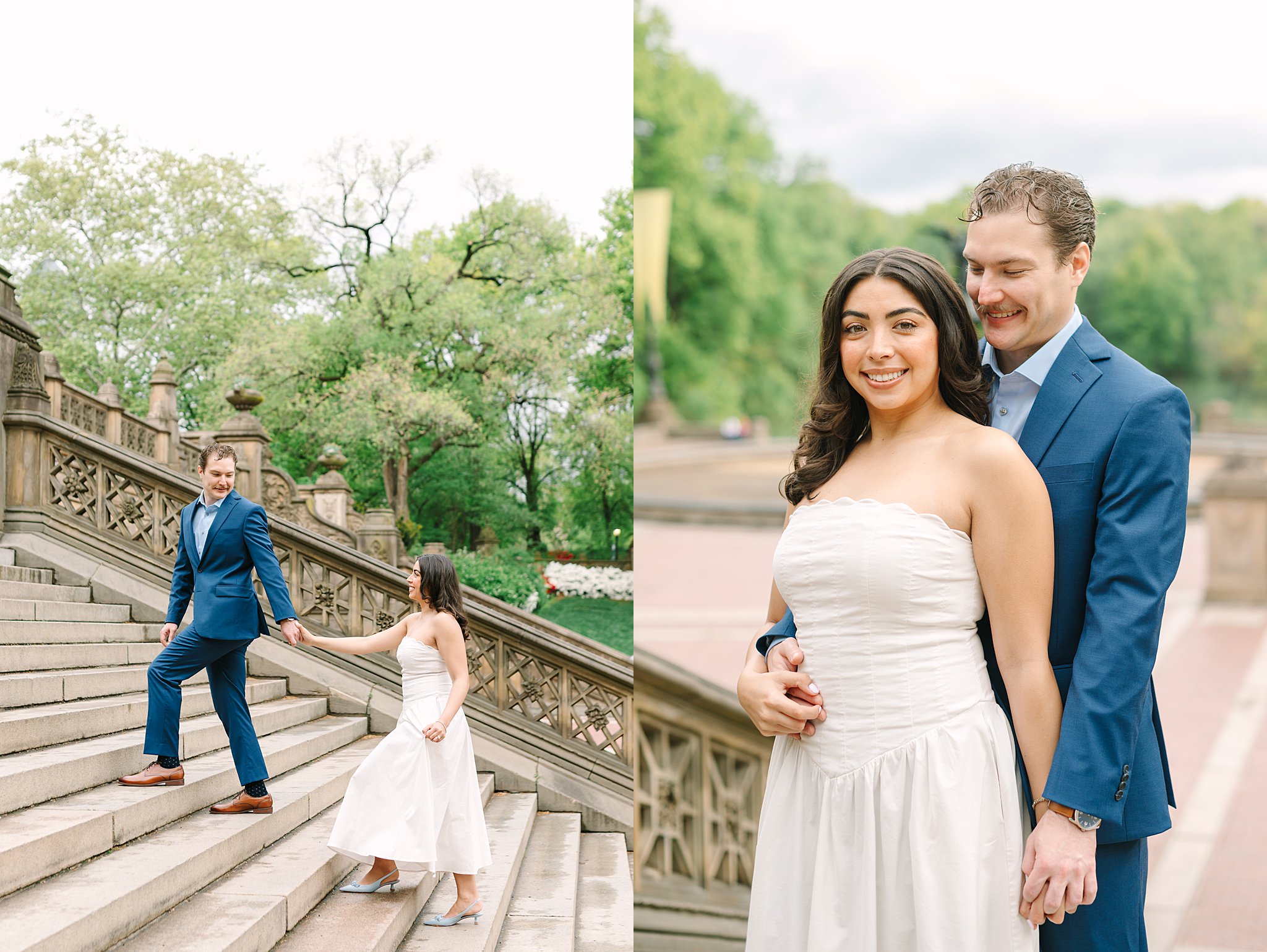Romantic engagement portraits at Bethesda founation in Central Park, New York City.