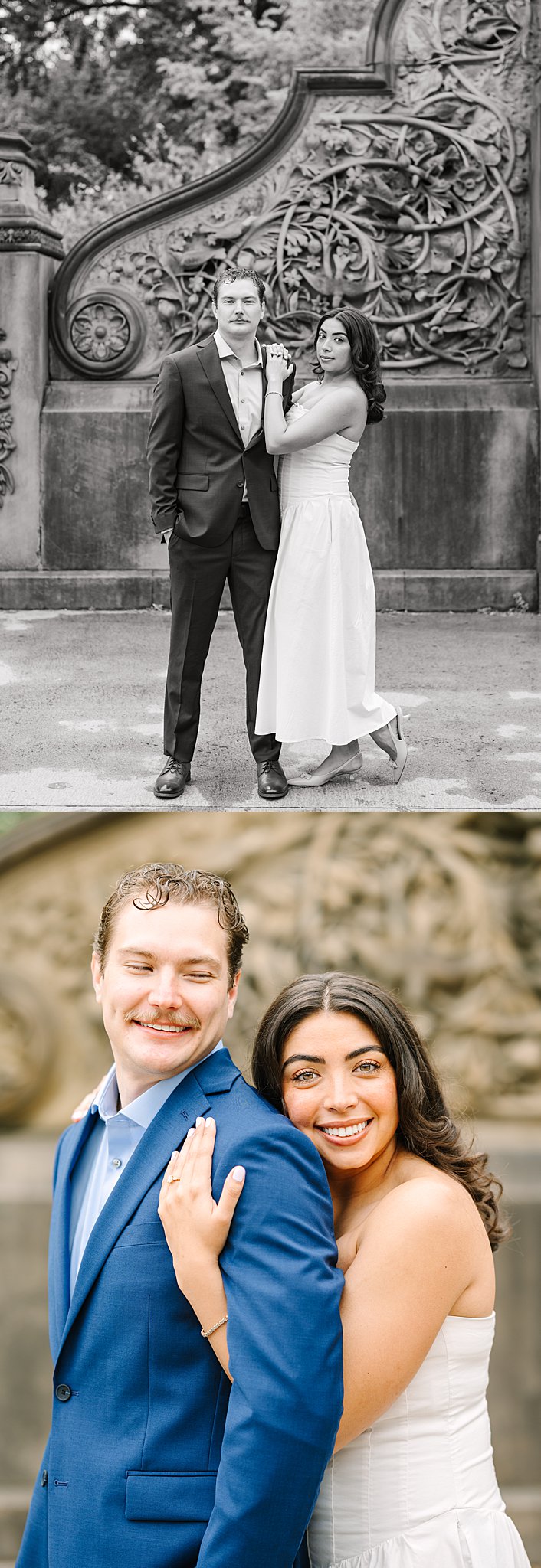 Elegant engagement portraits at the boathouse in Central Park, New York City.
